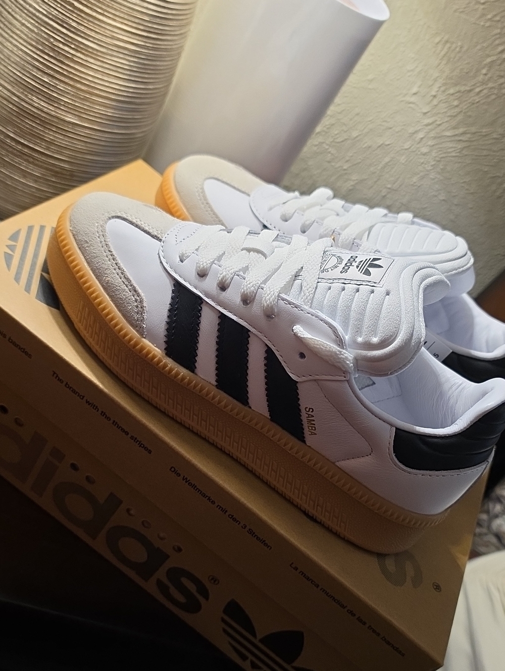 Adidas Samba XLG White & Black Leather Sneakers with Gum Sole 7M/8W